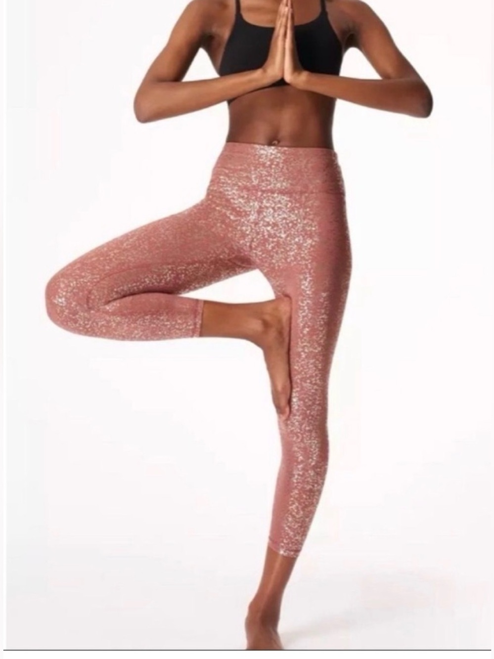 Sweaty Betty All Day Foil 7/8 Leggings Vintage Rose Silver Metallic Size Small - Picture 1 of 7